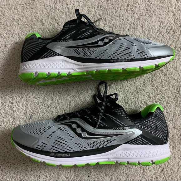 Men's SAUCONY Gray Black Green RIDE 10 Running SHOES Sneakers  11 W - Picture 3 of 6